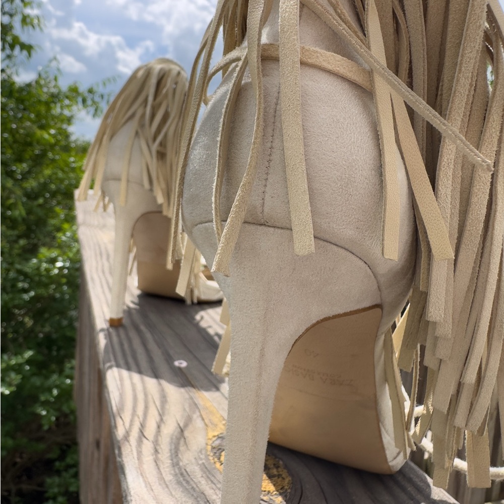 Fringe Cream Women's Sandals - Picture 11 of 16